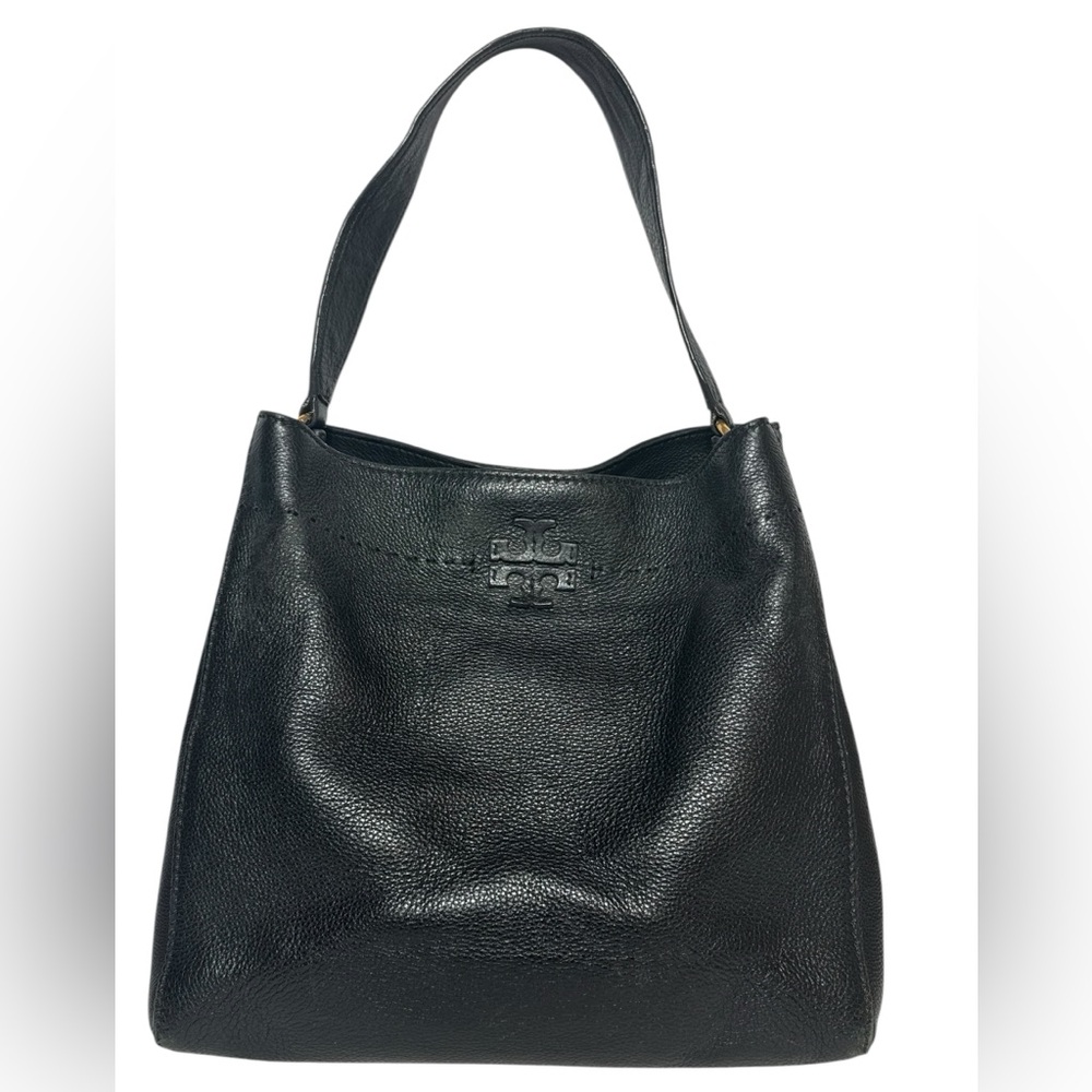 Tory Burch Elegant Black Leather Tote Bag